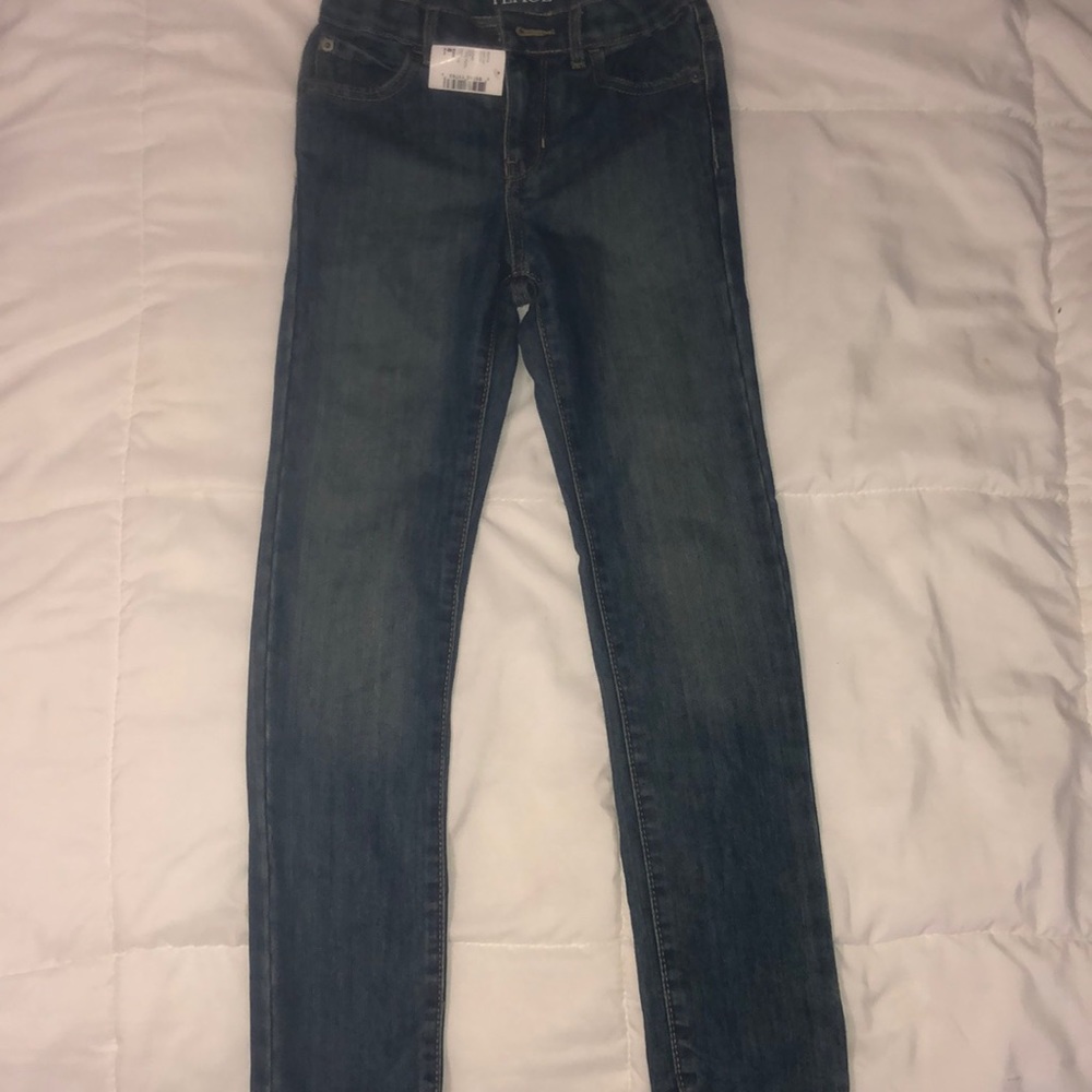 Long classic skinny blue jeans